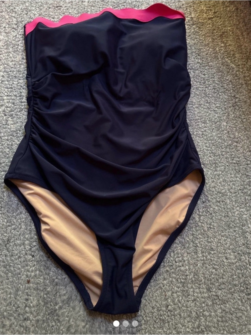 J. Crew Navy and Beige Scalloped Trim One-Piece